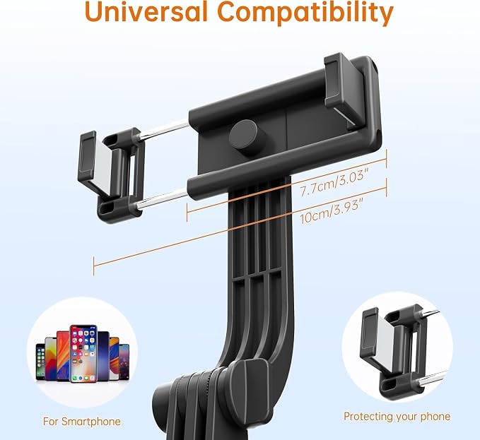 67" Selfie Stick Tripod, Portable Cell Phone Tripod with Wireless Remote Control, 360° Rotating Extendable All-in-1 Travel Stand for Selfies Video Recording, Compatible with iOS/Android, Silver Black - Image 5