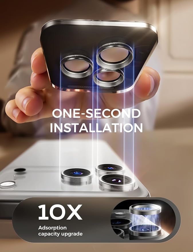 MAGIC JOHN 2 pack for iPhone 17 Pro Max/17 Pro Camera Lens Protector,Gray | [Alignment Kit&1:1 Invisible Fit] 9H Aerospace Tempered Glass, Ultra HD, Metal Individual Ring - Image 2