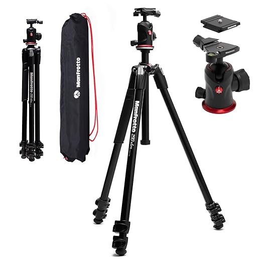 Manfrotto 290XTRA Aluminum Camera Tripod with 496 Ball Head, 3 Segments, 4 Angles, Quick Releases, Arca-Swiss Compatible, 10 kg Load Capacity, Carry Case, for DSLR & Mirrorless Cameras by Unknown