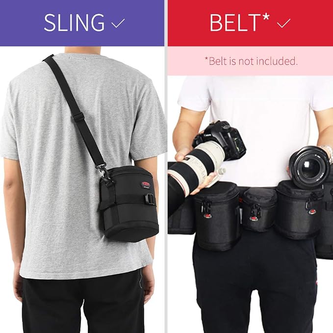 Camera Lens Pouch for DSLR Lenses Up to 4.33" x 6.70" | Durable Water-Resistant Lens Case with Thick Padding, Zip Closure & Shoulder Strap for DSLR Lens Protection - Image 6