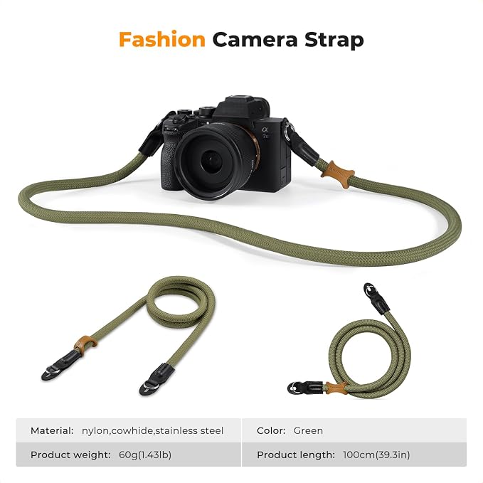 K&F CONCEPT Camera Neck Strap,100cm Camera Shoulder Strap | Nylon Rope, with O-ring for DSLR Camera, for Street Photography, BJ01 - Image 7