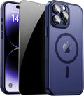 for iPhone 14 Pro Case with Privacy Screen Protector, Blue | Full Camera Protection, Translucent Matte Magnetic, Compatible with MagSafe, Shockproof Phone Cover, Slim Fit by ZOZDOKG