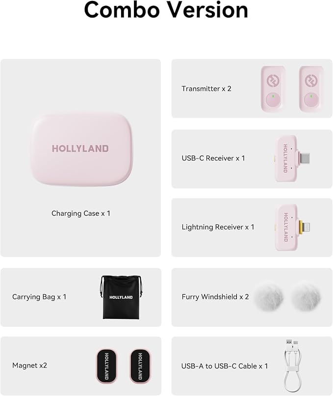 Hollyland Lark A1 Wireless Mini Microphone for iPhone & Android, 48kHz/24-bit, 3-Level Intelligent Noise Cancel, Microphone for YouTube, Podcast, Vlogging (Pink, 2TX + 2RX + Charging Case) - Image 9