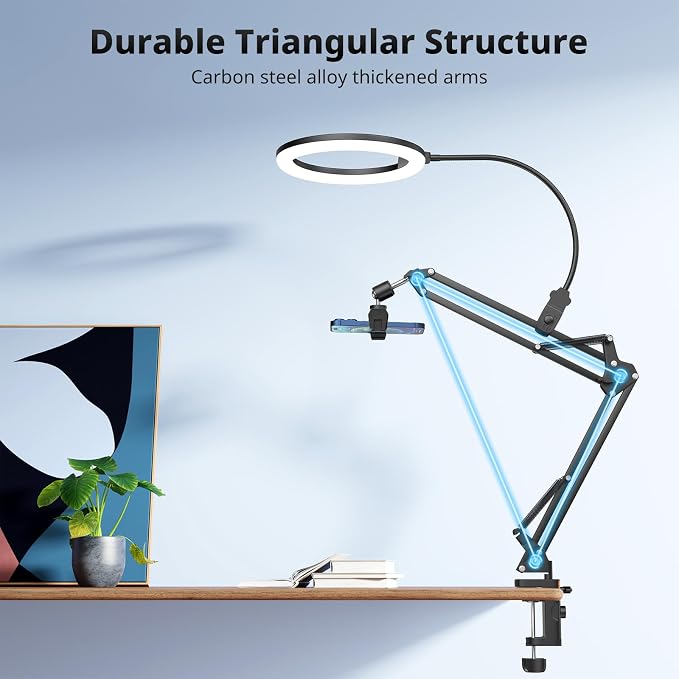 UBeesize 10" Ring Light with Overhead Phone Mount for Content Creation | LED Desk Light with Phone Holder & Stand for Video Recording, Live Streaming, TikTok, YouTube, Vlogging, Cooking & Makeup - Image 4