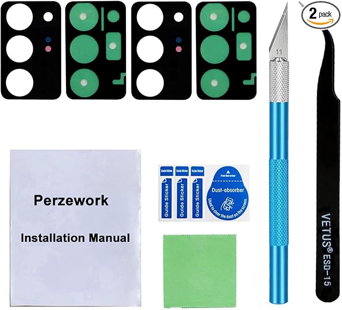 2 Sets Back Rear Camera Lens Glass Replacement for Samsung Galaxy Note 20 Ultra with Reparing Toolkit (Black) by Perzework