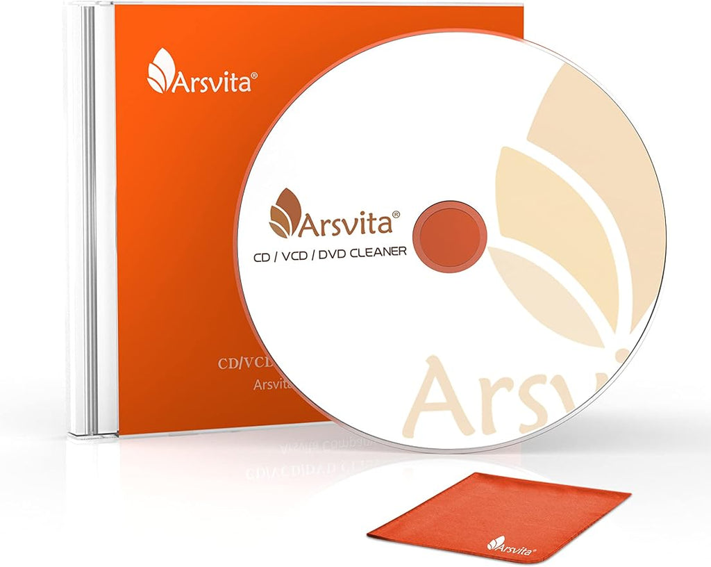 Arsvita CD Laser Lens Cleaner Disc Cleaning Set for CD/VCD/DVD Player | with Soft Microfiber Cloth, Safe and Effective by Arsvita