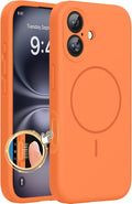 Miracase Silicone & Magnetic for iPhone 16 Case, Sunset Orange | Compatible with MagSafe, Anti-Scratch Microfiber Lining, Liquid Silicone Case Shockproof Drop Protection Phone Case for 16 by Miracase