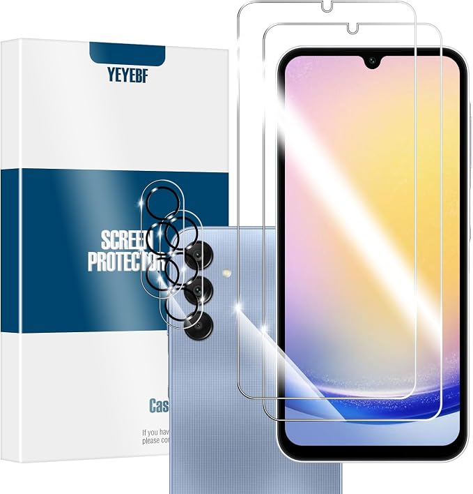 Galaxy A25 HD Clear Tempered Glass Screen Protector + Camera Lens Protectors, [2+2 Pack] [3D Glass] [Anti-Glare] [Bubble-Free] Screen Protector Glass For Samsung Galaxy A25 by YEYEBF
