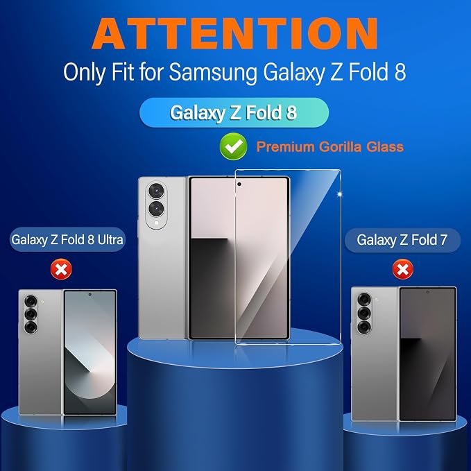 letosan 3 Pack for Samsung Galaxy Z Fold 8 Screen Protector Tempered Glass Wide + 1 Pack Camera Lens Protector, Military Grade Shatterproof, 9H+ Hardness, Auto Alignment Frame 5.4 Inch - Image 9