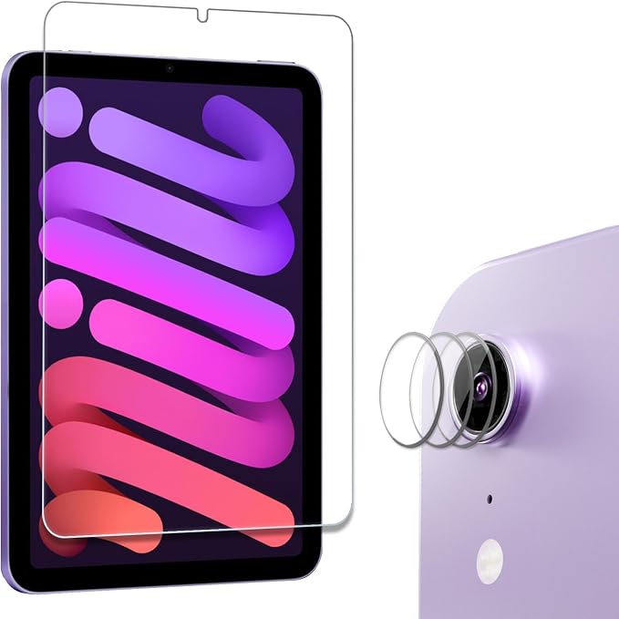 ProCase 1 Pack Screen Protector for iPad Mini 7(A17 Pro) / Mini 6 8.3 inch | with 3 Camera Lens Protector, 9H Hardness HD Clear Tempered Glass Film Guard for iPad Mini 7th 6th Generation 2024 2021 by ProCase