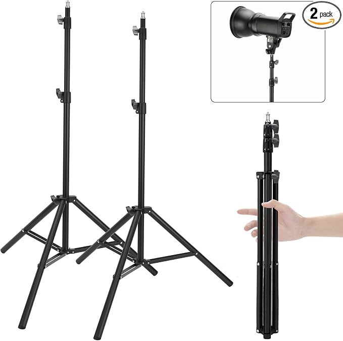 Anautin 2 Pack Adjustable 7ft Aluminum Photography Light Stand, Portable Light Tripod, for Lighting Stand Speedlight, Flash, Softbox,Strobe Light, Camera, Photographic Portrait by Anautin