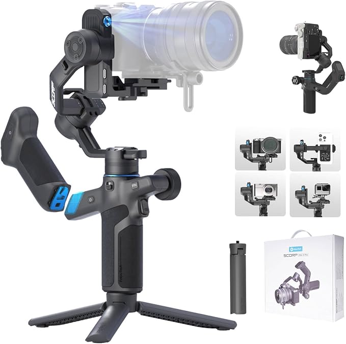 FeiyuTech SCORP Mini-3-Pro Gimbal Stabilizer for Camera Mirrorless/Compact/Action Cameras,Smartphone,18m AI Tracking,Detachable Remote Handle,4.4lbs Payload,3-axis Gimbal for Canon Sony Nikon by Unknown