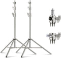 NEEWER 2Pcs 9.2ft Stainless Steel Light Stands, Spring Cushioned Heavy Duty Photography Tripod Stand with 1/4"-3/8" Adapter for Strobe Video Ring Light Monolight Softbox, 22lb Max Load, ST-280SS by Neewer