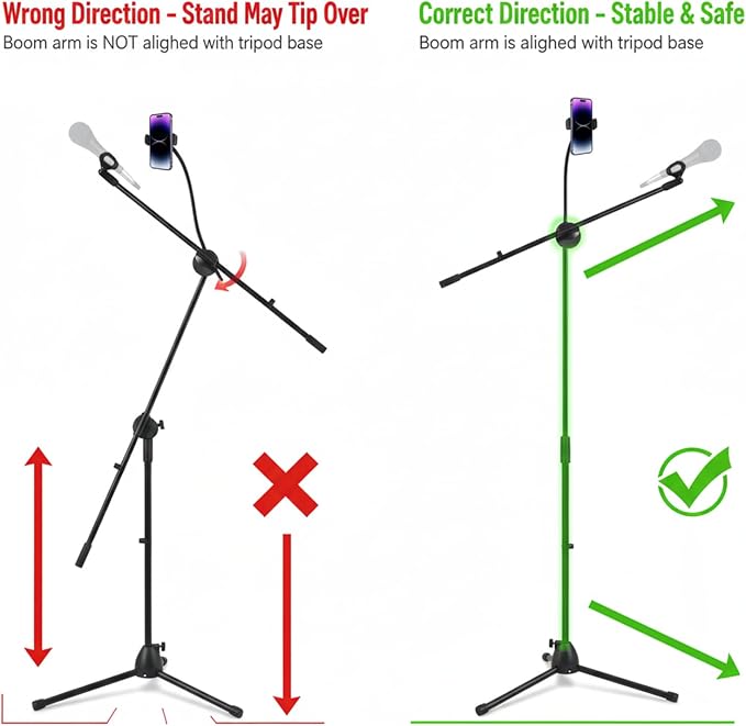 Microphone Floor Stand, Mic Stand Floor with Phone Holder Height Adjustable, Heavy-duty Tripod Stable Stand with Boom Arm Dual Device Mount for Streaming, Podcasting, Recording, and Live Performances - Image 7
