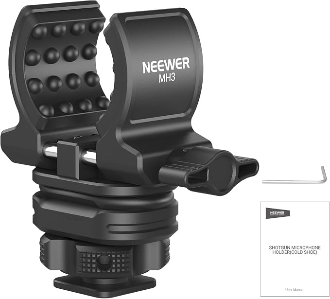 NEEWER Microphone Holder with Cold Shoe Adapter, Noise Reducing Shock Absorbing Mic Mount Accessories with Built in Silicone Pads, for Mics of 0.7" to 1" (19 to 25mm) in Diameter, MH3 | Noise Reducing Accessories with Built in Silicone Pads, for Mics o... by Neewer