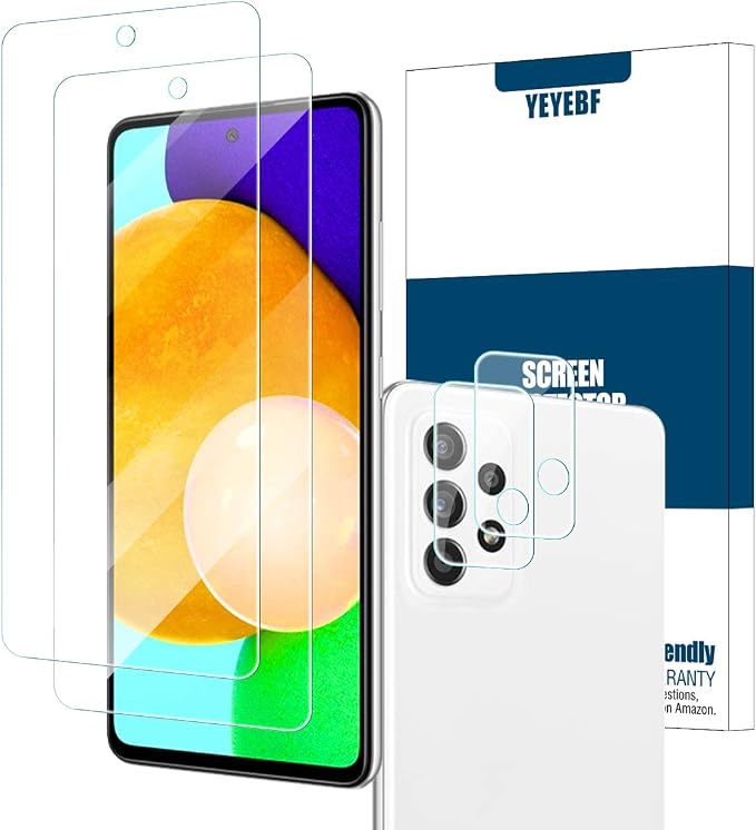 Galaxy A52 HD Clear Tempered Glass Screen Protector + Camera Lens Protectors, [2+2 Pack] [3D Glass] [Anti-Glare] [Bubble-Free] Screen Protector Glass For Samsung Galaxy A52 5G by YEYEBF