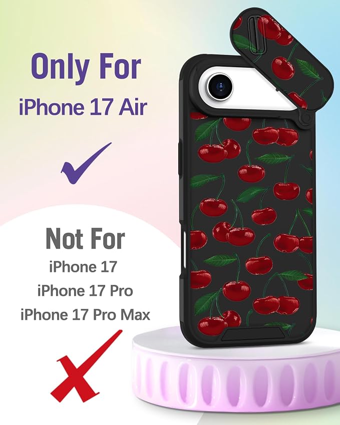 Buleens for iPhone 17 Air Case 6.5 Inch - with Ring Stand & Camera Cover Aesthetic Cute Designed for Women Girls Girly Pretty Kawaii Cherry Phone Case for iPhone 17 Air Compatible with Magsafe - Image 2