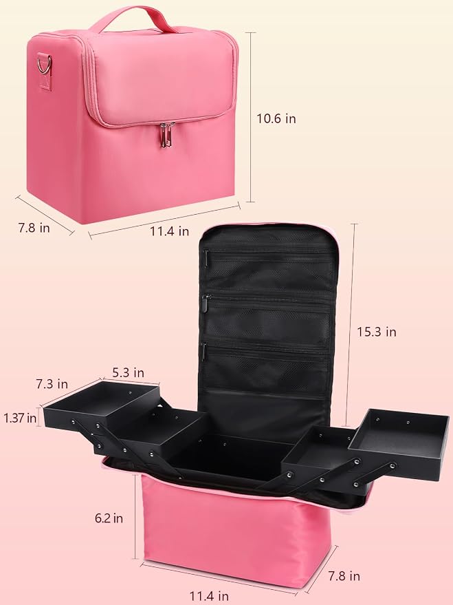 Large Makeup Nail Polish Organizer Bag, Makeup Case Storage Box, Pink | Nail Organizer Case-Adjustable Dividers, Waterproof, Detachable Shoulder Strap, Portable, Multipurpose Storage for Nail Tools - Image 7