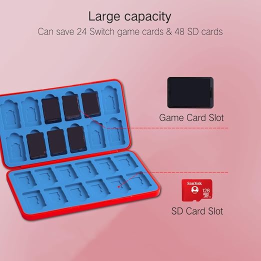 PERFECTSIGHT Switch Game Card Case for Nintendo Switch 2/ Lite / OLED, Game Holder Cartridge Case for Game Cards and 48 SD Cards, Kawaii Portable Compact Storage Box (Red Elephant, 24 Slots) - Image 2