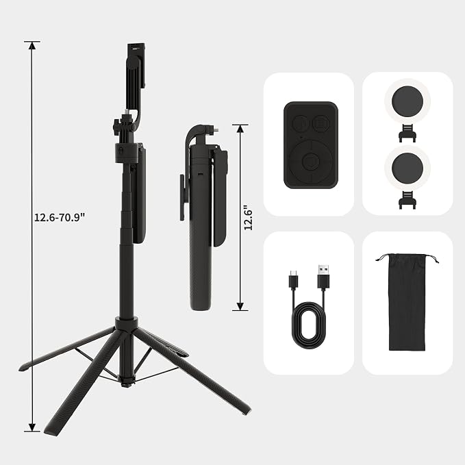 Auto Face Tracking Selfie Stick Tripod with Fill Light, 360 Rotation & Gesture Control, 70.9" Selfie Stick Tripod for iPhone with Remote for for TikTok/Vlog/Live Stream/Video Recording - Image 7