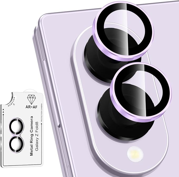 for Samsung Galaxy Z Fold 8 Camera Lens Protector, Individual Metal Ring Tempered Glass Lens Cover, [Strong Adsorption] Scratch Resistant Ultra-Thin HD Clear Lens Cover, 1 Set-Purple Ring by Btscase