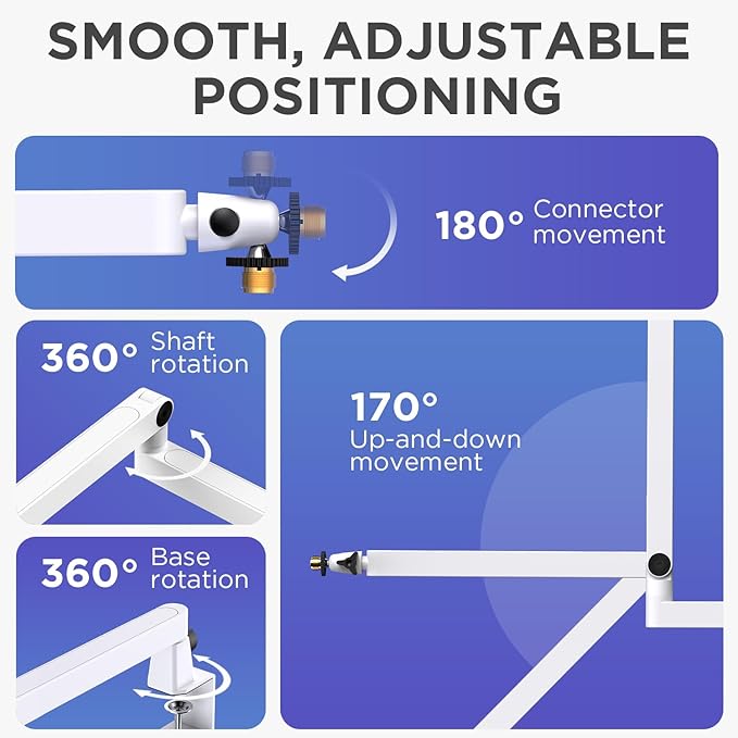 InnoGear Low Profile Mic Arm Boom Arm Microphone Stand Desk Mount, White | Multiple Adapters, 3.3 lb Weight Capacity, Fit Blue Yeit Nano, Vibration Resistant, Adjustable Angle - Image 6