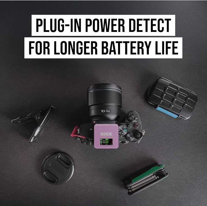 RØDE Wireless GO (Gen 3) – Compact Wireless Mic – Pristine Audio, 32-bit Float Recording, Automatic Level Control, for Phones, Cameras and Computers (Lilac) - Image 7