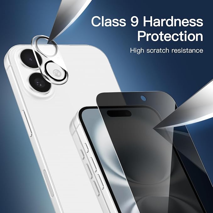 NEW'C 3x Privacy for iPhone 16 Screen Protector (6.1 inches)+ 3x Camera Lens Protector, Sensor Protection, Case Friendly Tempered Glass Film + Dust Plug - Easy installation tool included - Image 6