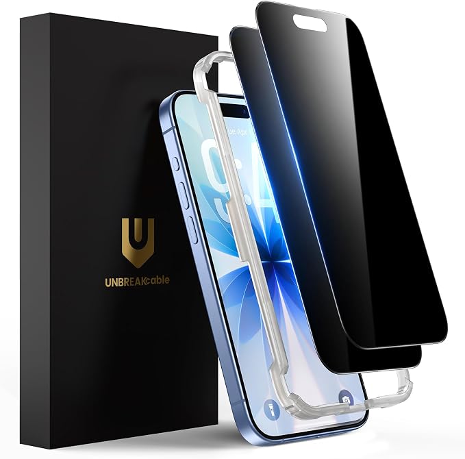 UNBREAKcable Privacy Screen Protector for iPhone 17, 2-Pack | True 28° Anti-Spy, Shatterproof Tempered Glass, 9H Hardness, Easy Install, Bubble-Free, Anti-Scratch, Case Friendly by UNBREAKcable