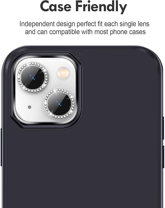 for iPhone 14/14 Plus Camera Lens Protector Bling Diamond, Silver | Individual Metal, 9H Hardness, Scratch Resistant, Shockproof, Drop Protection, Case Friendly, Stylish Accessories - Image 6