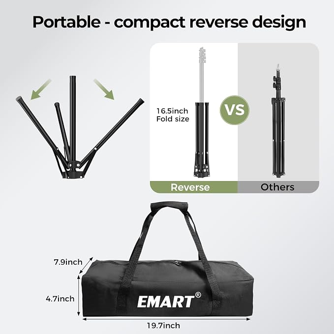 Emart 7x8ft Green Screen Backdrop Kit with T-Shape Stand and 6 Clamps | Reverse folding base for easy storage & transport，perfect for Photography, Photoshoot, Studio Video Recording, Streaming - Image 2