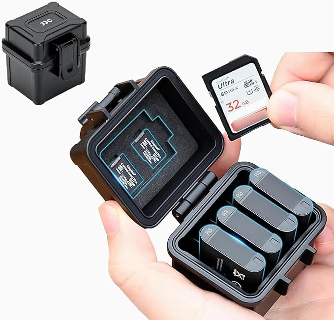 DB-110 LI-92B LI-90B NP-50 Battery and SD Micro SD Card Case, Water-Resistant & Shockproof, Camera Battery Case Holder Storage Box for 4X DB-110/LI-90B/LI-92B/EN-EL19/EN-EL10/NB-13L/NP-BX1/SLB-11A by JJC