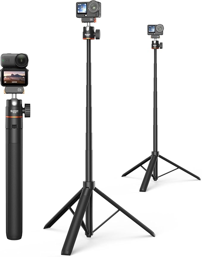 55'' Osmo Action Portable Floor Tripod Stand for DJI Action 6/Osmo Nano | 2-in-1 Long Selfie-Stick, Extendable Handle Grip w 360° Ball Head, Travel Vlogging Accessories for Hiking/Video Recording by Unknown