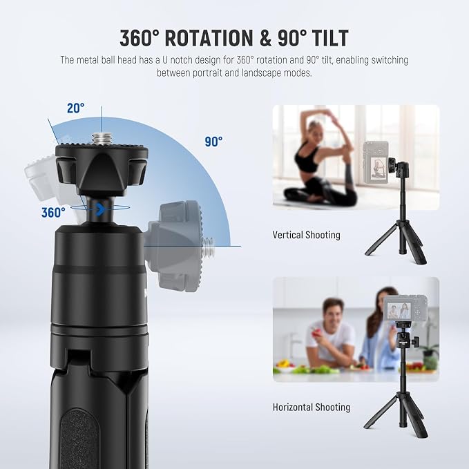 NEEWER Basics Mini Desk Selfie Stick Tripod, TP43 Black | Compatible with iPhone Android GoPro Insta360 DJI, Portable Small Camera Webcam Stand, Cell Phone Holder, Video Recording - Image 3