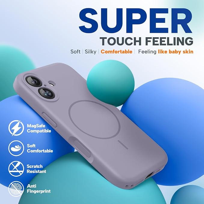 Miracase Silicone & Magnetic for iPhone 16 Case, Lavender Gray | Compatible with MagSafe, Anti-Scratch Microfiber Lining, Liquid Silicone Case Shockproof Drop Protection Phone Case for 16 - Image 7