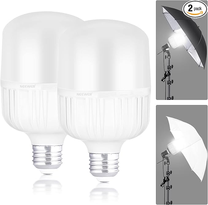 NEEWER E26 35W LED Light Bulbs, 2 Packs, 3150 Lumens/5700K/CRI 93+/15000h Lifespan, Bright Video Photography Lighting, Silent/No Flicker/Non Dimmable 350W Incandescent Equivalent | 15000h Lifespan, Bright Video Photography Lighting, Silent, No Flicker,... by Neewer
