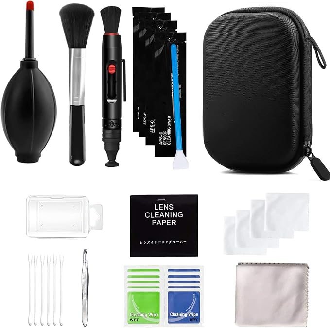Professional Camera Cleaning Kit with Air Blower, Swabs, Pen, Cloth for Most Cameras, Mobile Phones, Laptops by Namolit