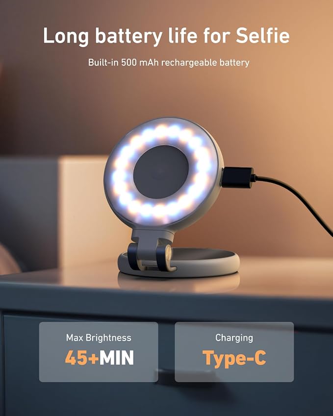 TELESIN C03 Magnetic Selfie Light CRI97 360° Phone Light for iPhone Magsafe | 3 CCT Selfie Ring Light Fill Light with Mirror for Selfies/Photography/TikTok/Zoom Calls/Video Conference (White) - Image 6