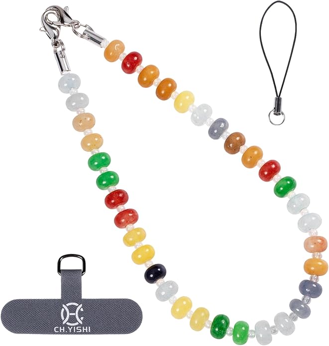 CH.yishi Crystal Beaded Phone Charm Wrist Strap Camera Lanyard | Handmade Cell Phone Chain,with Tether Tab,Keychain Bag Wallet Natural Stone Charm,Headphone Gemstone Decor,Camera Wrist Strap by CHyishi