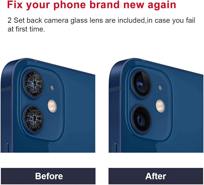 2 Set Original Back Rear Camera Lens Glass Replacement for iPhone 12 and iPhone 12 mini with pre-Installed Adhesive and Reparing Toolkit - Image 5