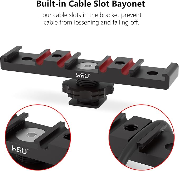 HSU Cold Shoe Mount Bracket, Triple-Head Hot Shoe Mount, 1/4 Screw Port, Aluminum Cold Shoe Plate Adapter with Cable Slot Bayonet for Microphone, Led Video Light, Monitor - Image 4