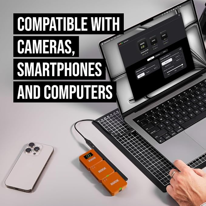 RØDE Wireless GO (Gen 3) – Compact Wireless Mic – Pristine Audio, 32-bit Float Recording, Automatic Level Control, for Phones, Cameras and Computers (Orange) - Image 5