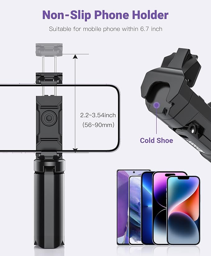 Anozer Mini Tripod with Universal Phone Holder & Cold Shoe, Camera Tripod | Lightweight Phone Stand & Camera Tripod, Compatible with iPhone 14 Pro Max/14 Pro, GoPro, Webcam, Mini Projector - Image 4