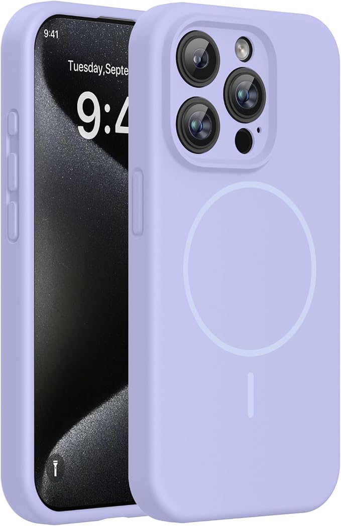miracase Magnetic for iPhone 15 Pro Max Case, [Soft Anti-Scratch Microfiber Lining], Compatible with MagSafe, Liquid Silicone Case Shockproof Drop Protection Phone Case for 15 ProMax, Light Purple by Miracase
