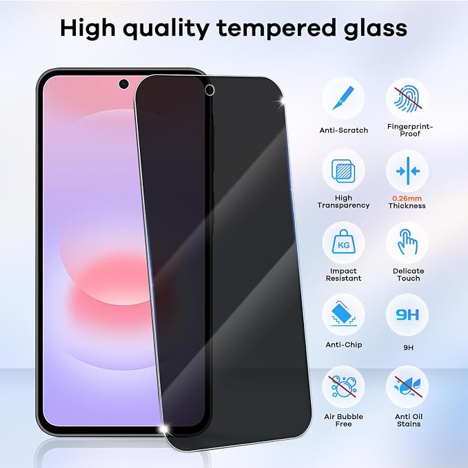 3+3 for Samsung Galaxy A37 5G Privacy Screen Protector Camera Protector | 9H Tempered Glass Cell Phone Protector Camera Lens Protector - Image 3