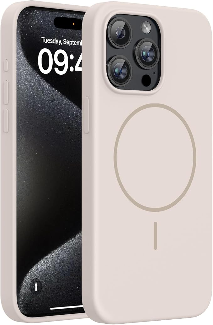 miracase Magnetic for iPhone 15 Pro Max Case, [Soft Anti-Scratch Microfiber Lining], Compatible with MagSafe, Liquid Silicone Case Shockproof Drop Protection Phone Case for 15 ProMax, Sand by Miracase