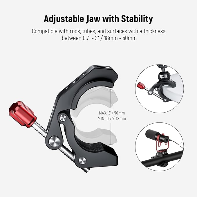 NEEWER Super Clamp with Cold Shoe & 1/4 Inch 3/8 Inch Thread Holes, ST81 | Max. Load 4 Kg, Crab Shaped Camera Tripod Holder, for Most Photo Accessories, Compatible with SmallRig Magic Arm, Red - Image 4