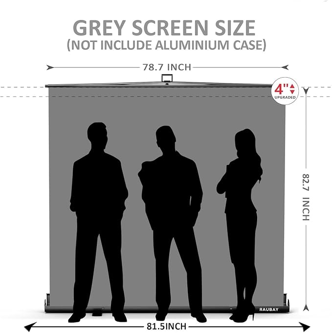 【Wider Style】 RAUBAY 78.7 x 82.7in Large Collapsible Gray Backdrop Screen | Retractable Panel Photo Gray Background with Stand for Video Conference, Photographic Studio, Streaming - Image 2