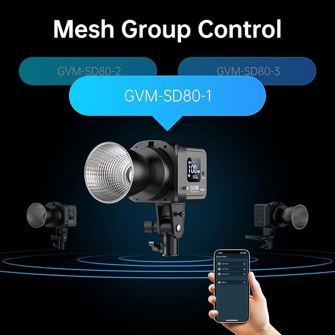 GVM SD80D 80W LED Video Light Kit with Softbox, Bowens Mount, CRI97+, 2700K-7500K Color Temperature, APP Control, and Tripod Stand for Video and Wedding Shooting | 2700K-7500K Color Temperature, Bowens Mount, Tripod Stand, CRI97, Wedding Shooting - Image 8