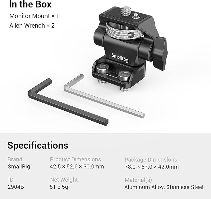 SmallRig Monitor Mount Swivel 360° and Tilt 180° Adjustable Bracket with 1/4"- 20 Screws for 5" and 7" Monitor - Image 8